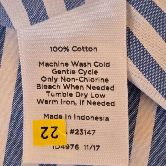 Talbots Womens Sea Breeze Blue White Ruffle Neck Cotton Sleeveless Top Small - Picture 9 of 10